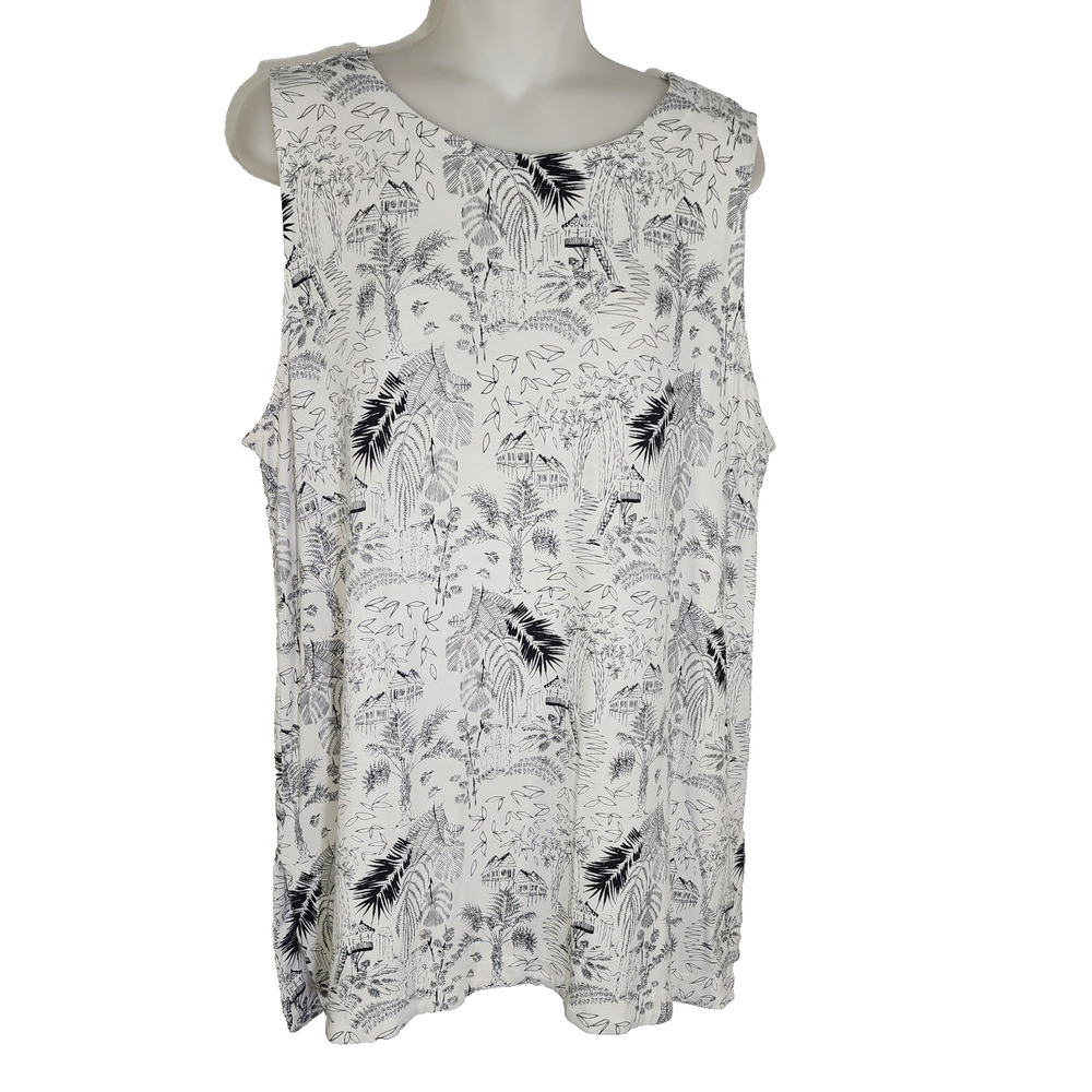 J. Jill Wearever Collection Women's Tank Top Large Palm Print Sleeveless Beach